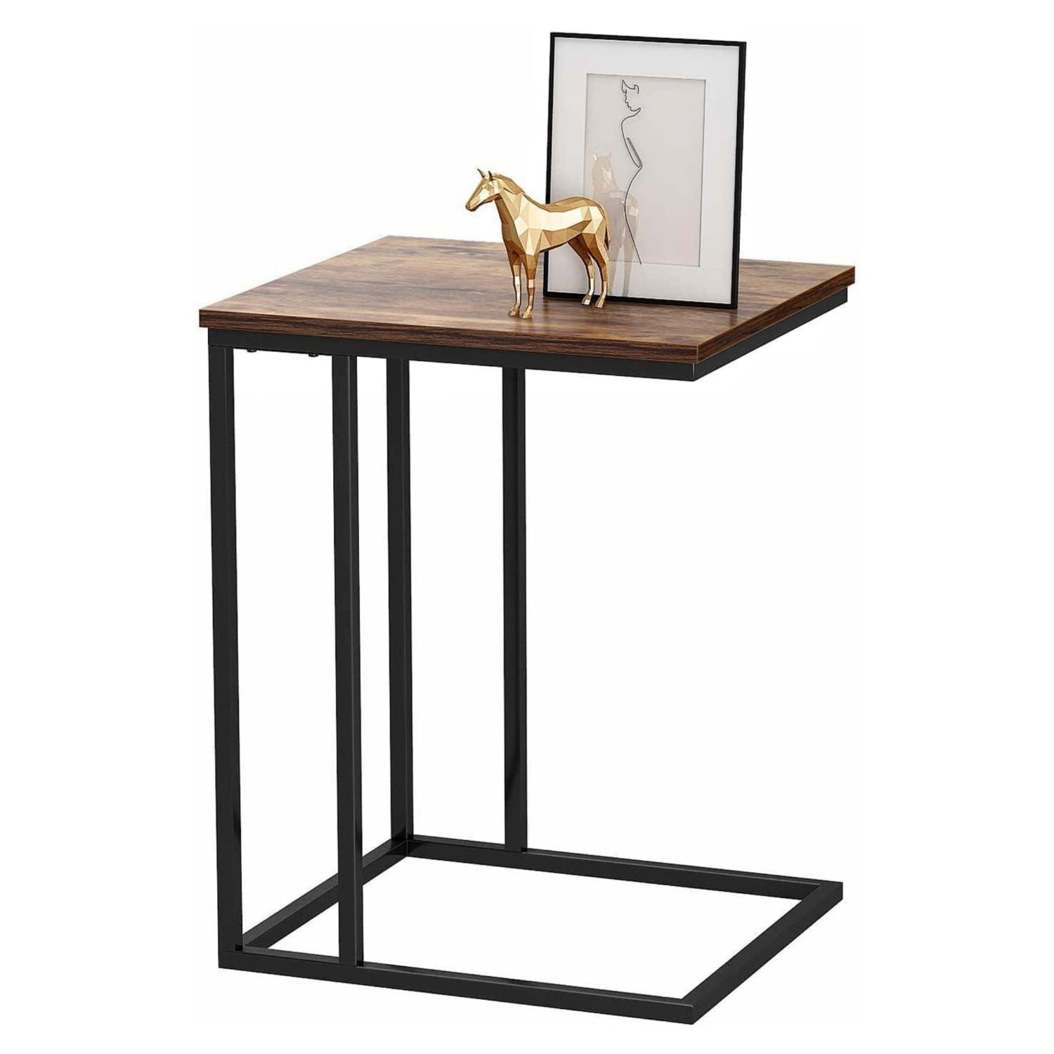 EKKIO C-Shaped End Table with Anti Slip Base (Walnut)