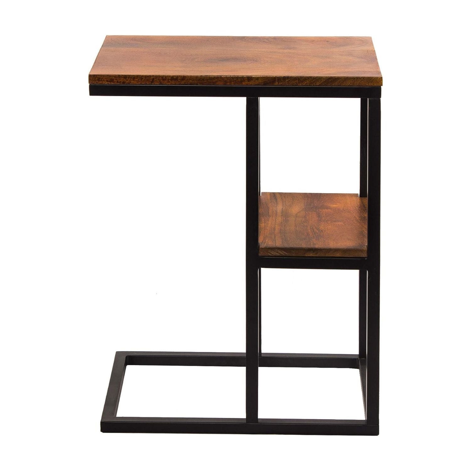 EKKIO C-Shaped 2-tier End Table with Anti Slip Base (Walnut)