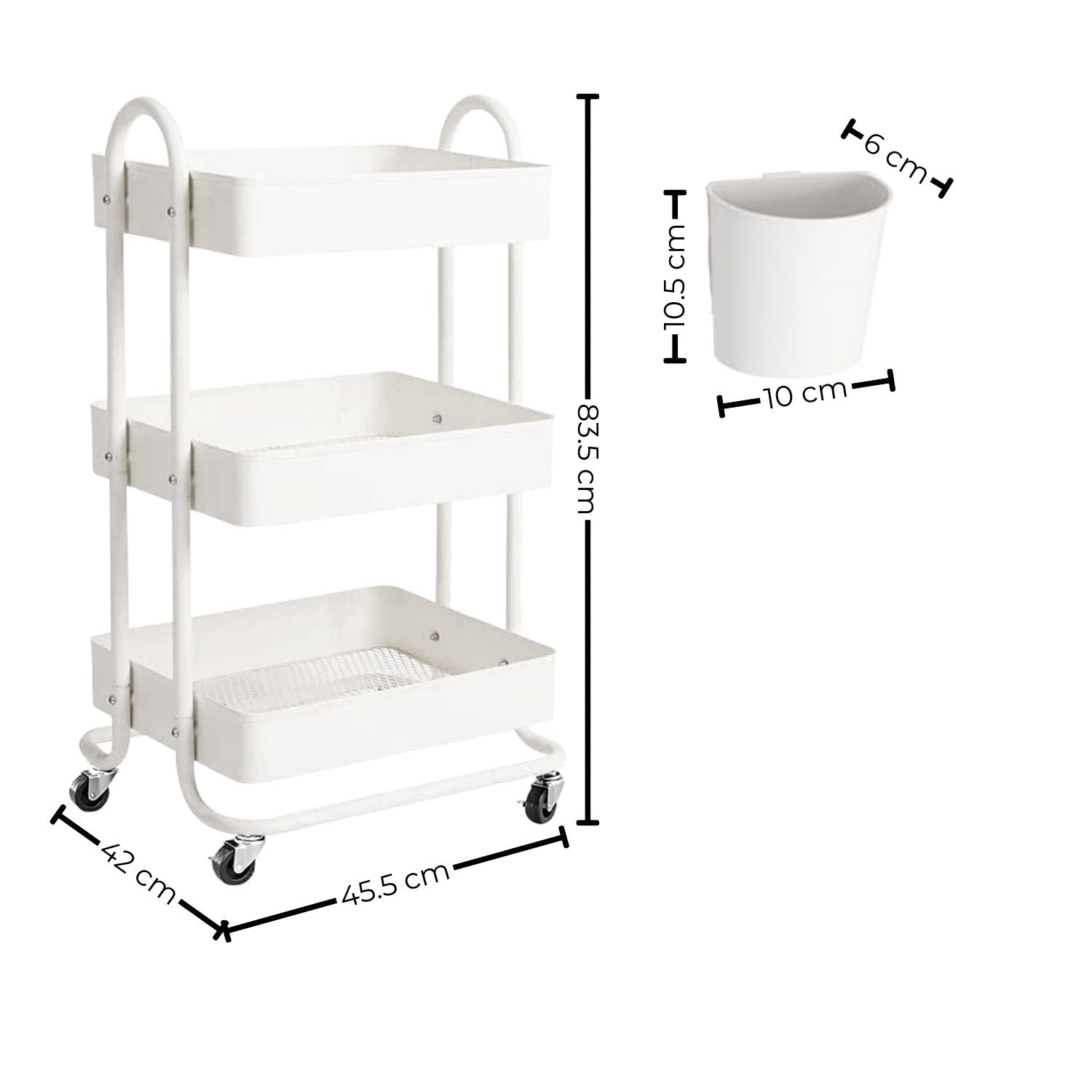 EKKIO Kitchen Trolley Cart 3 Tier (White)