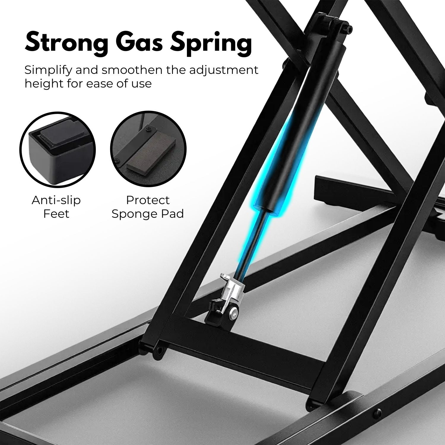 EKKIO Adjustable Standing Desk Riser with Gas Spring (Black)