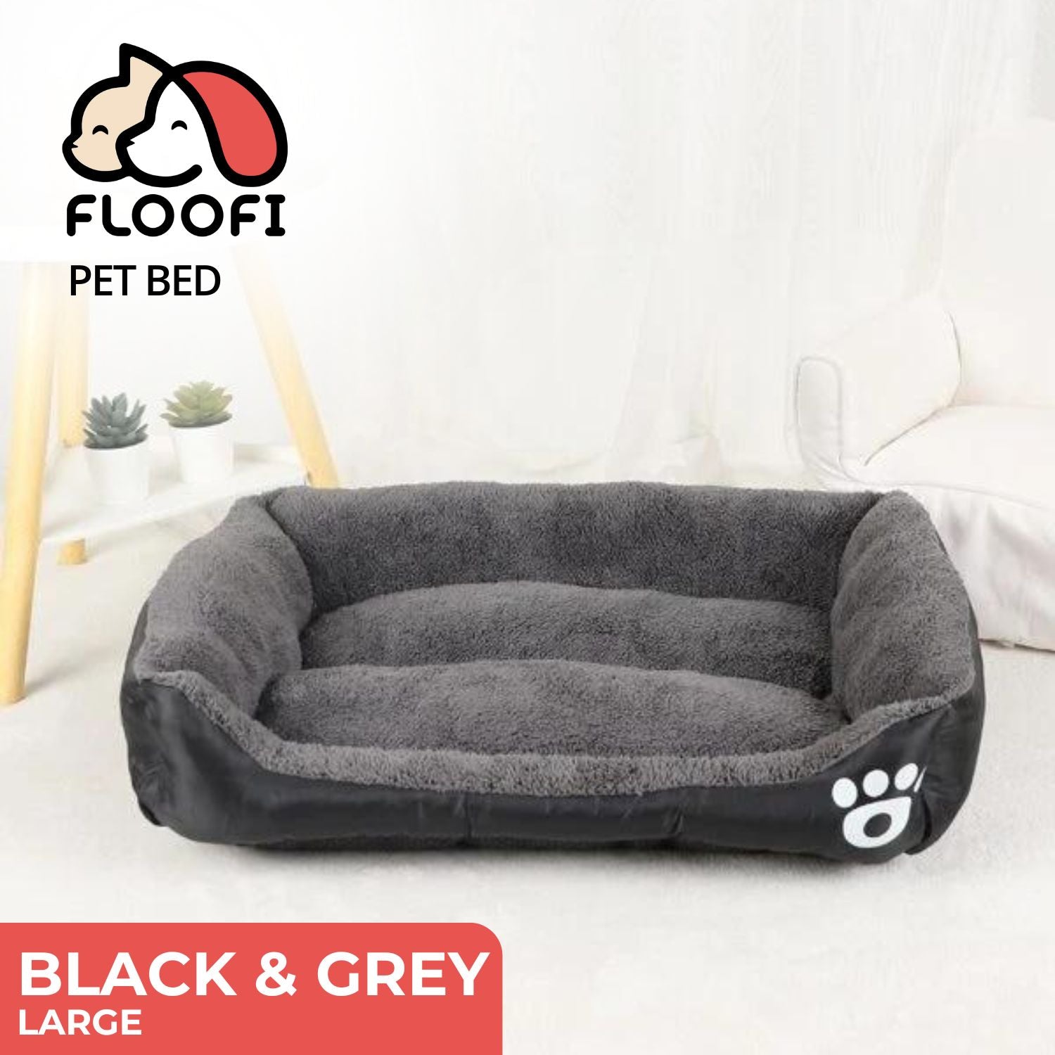 FLOOFI Pet Bed Square L Size (Black+Dark Grey)