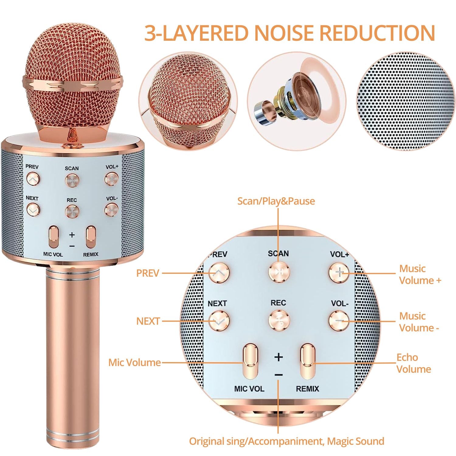 GOMINIMO 4 in 1 Wireless Bluetooth Karaoke Microphone with Record Rose Gold