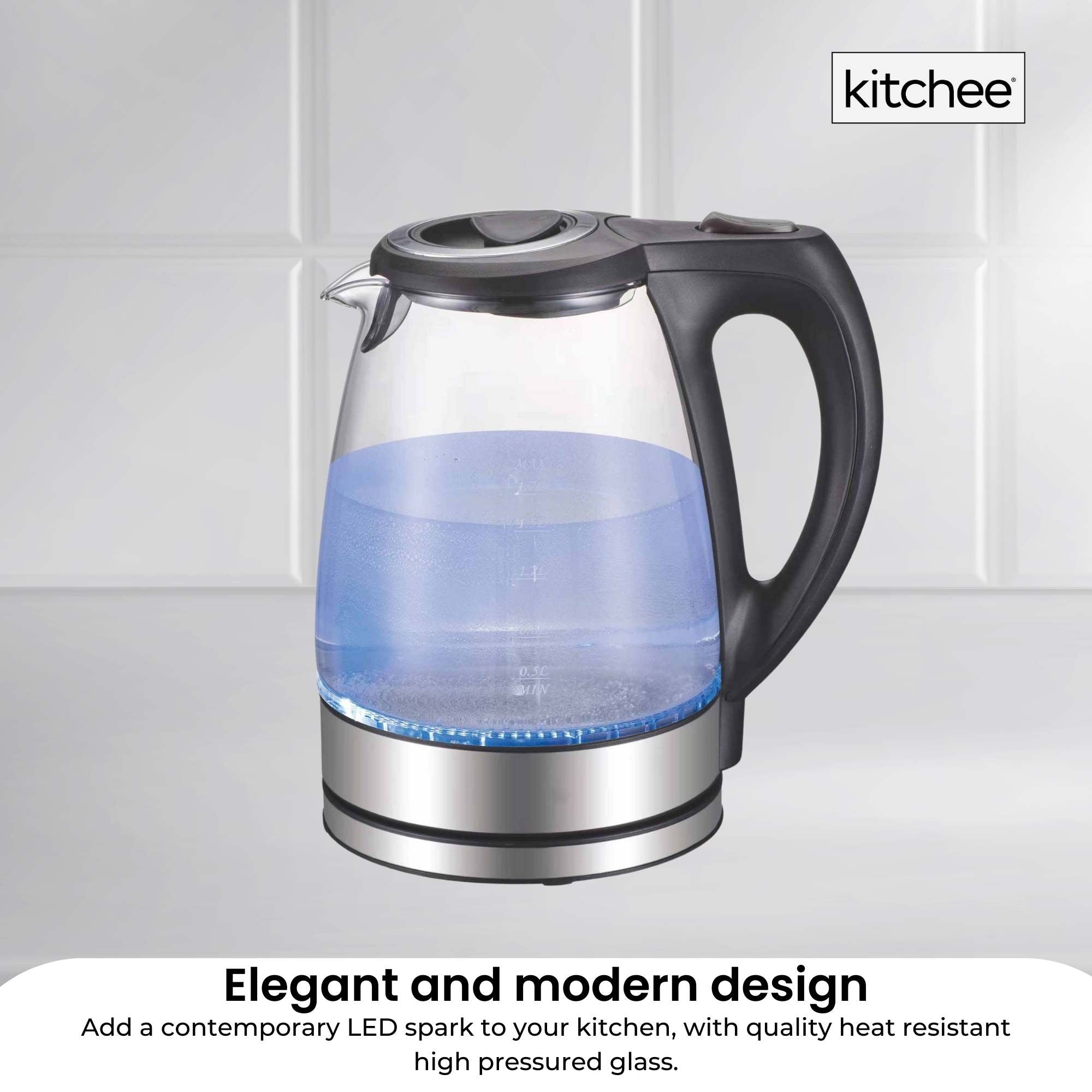 1.7L Electric Glass Kettle LED Blue Light 360 Automatic Cordless Water Boiling Jug