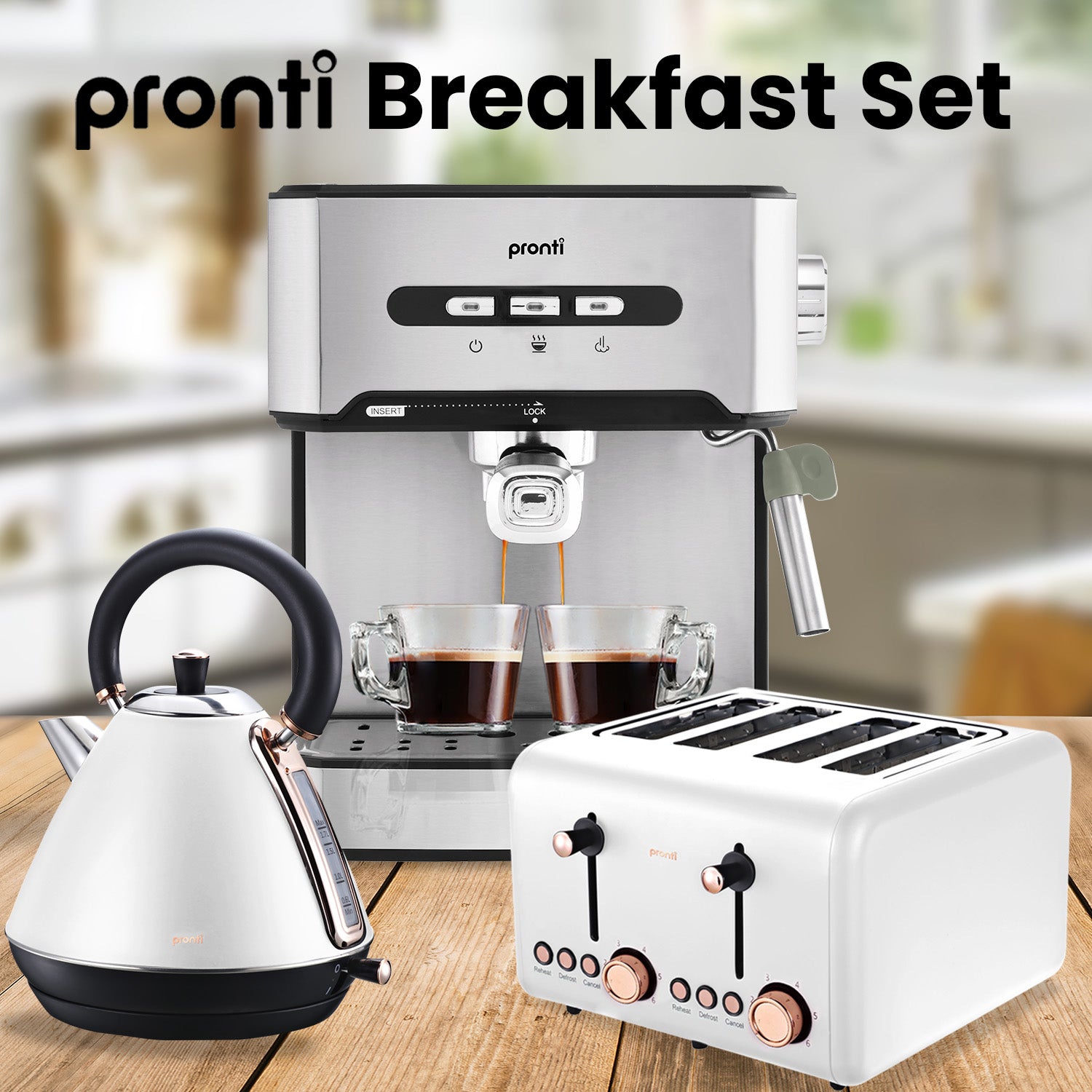 Pronti Toaster, Kettle & Coffee Machine Breakfast Set - White