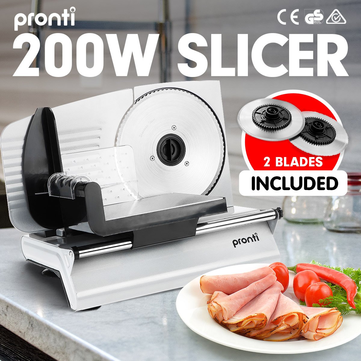 Pronti Deli and Food Electric Meat Slicer 200W Blades Processor