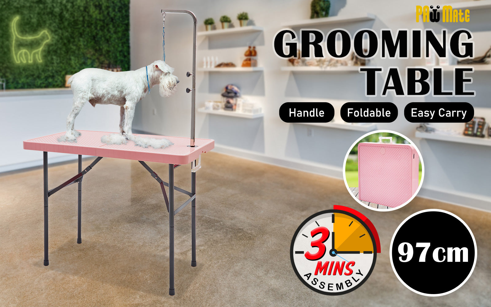 Pet Grooming Salon Table Foldable 97cm Dog Cat PINK