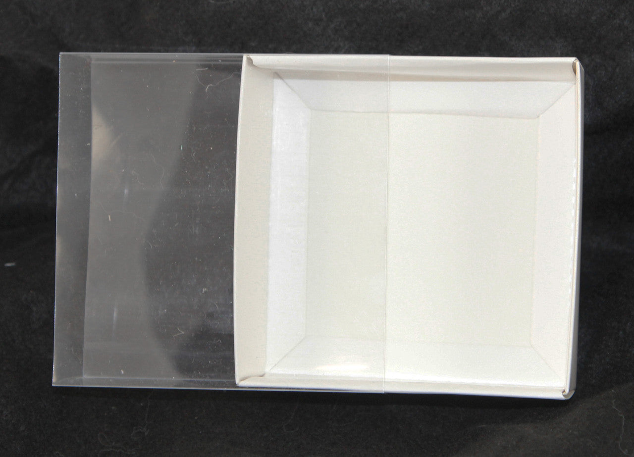 10 Pack of 8cm Display Box- 2cm deep - White Card with Clear Slide On PVC Lid