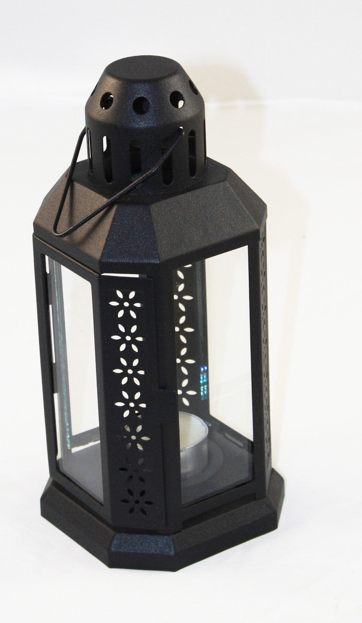 Black Metal Miners Lantern  21cm Tealight Candle