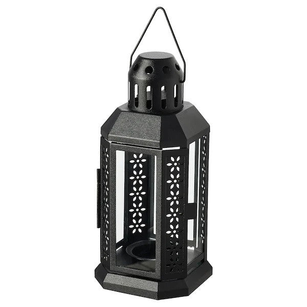 Black Metal Miners Lantern  21cm Tealight Candle