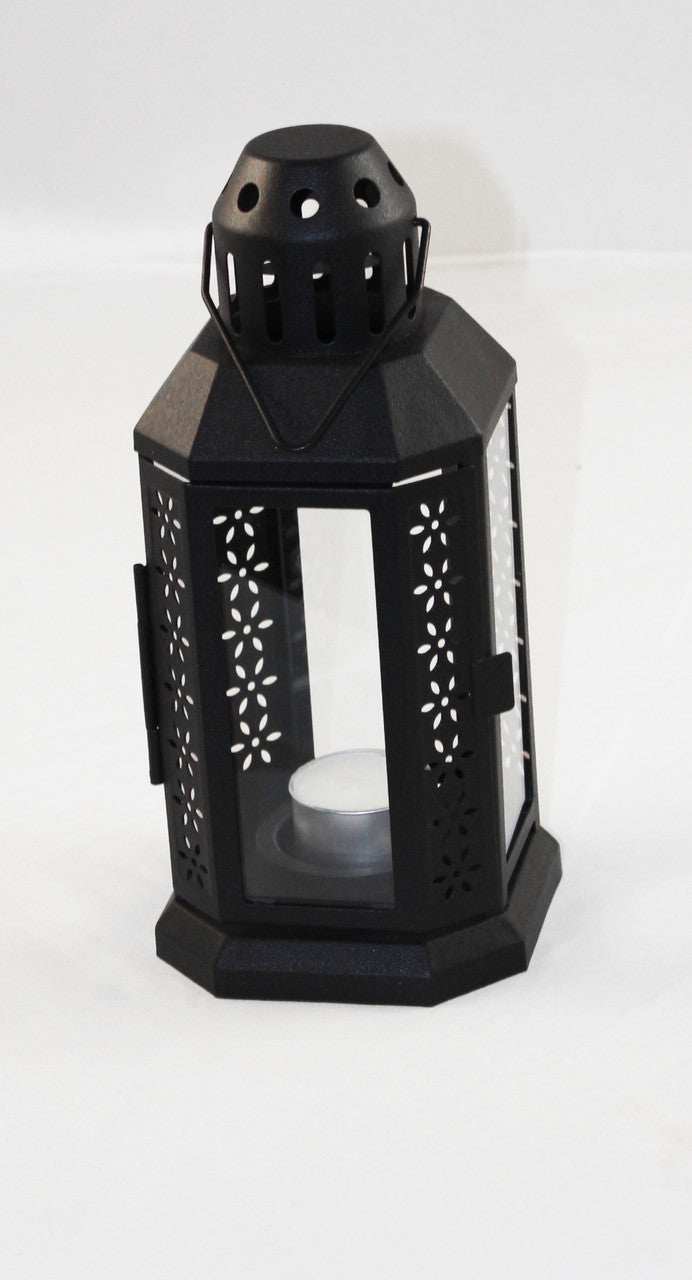 Black Metal Miners Lantern  21cm Tealight Candle