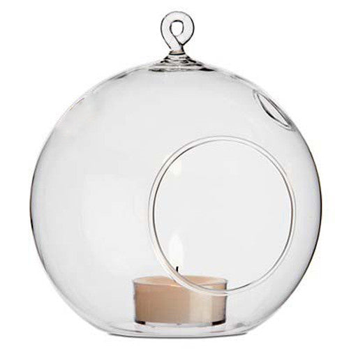 10 x Hanging Clear Glass Ball Tealight Candle Holder  - 10cm Diameter / High