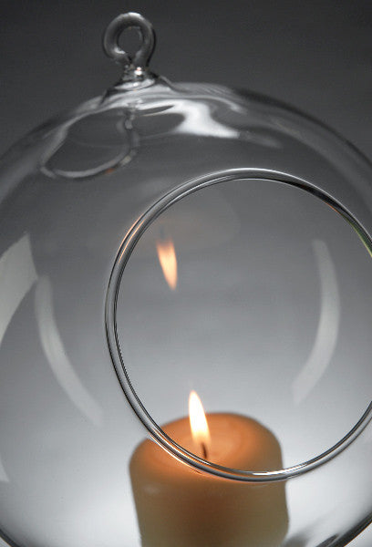 10 x Hanging Clear Glass Ball Tealight Candle Holder  - 10cm Diameter / High