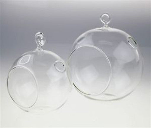 10 x Hanging Clear Glass Ball Tealight Candle Holder  - 10cm Diameter / High