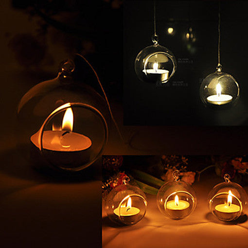 4 x Hanging Clear Glass Ball Tealight Candle Holder  - 8cm Diameter / High