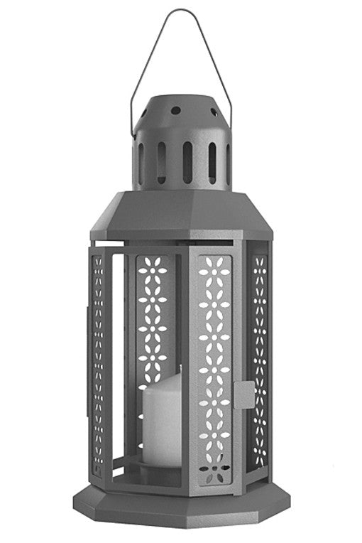 Dark Grey Metal Miners Lantern  21cm Tealight Candle