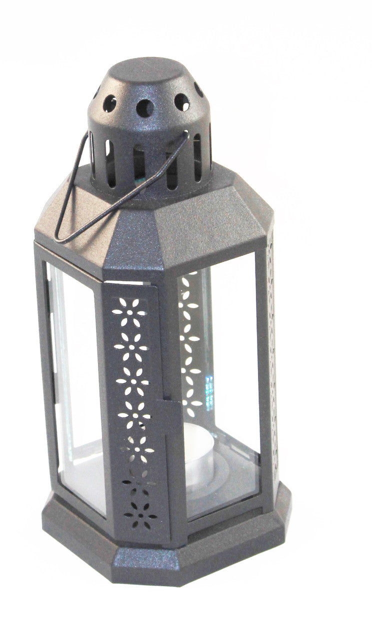 Dark Grey Metal Miners Lantern  21cm Tealight Candle