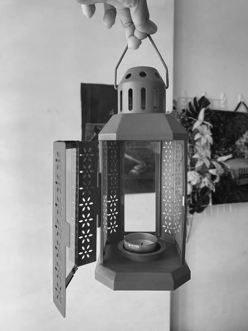 Dark Grey Metal Miners Lantern  21cm Tealight Candle