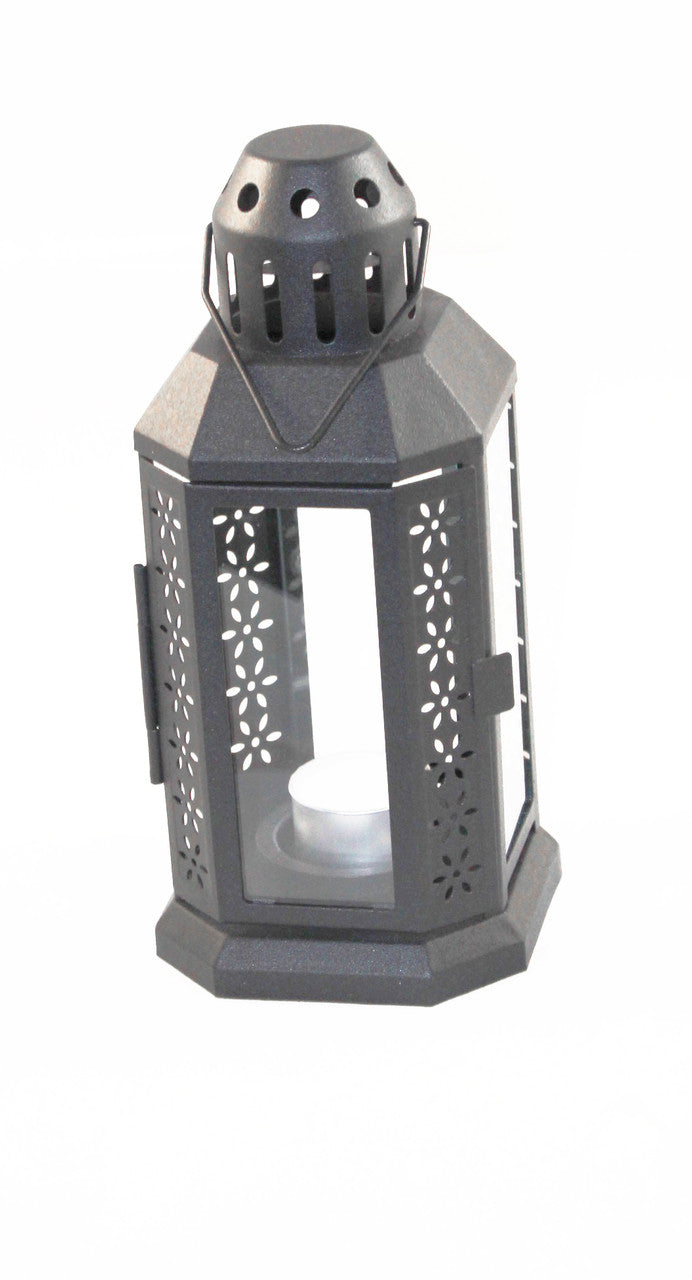 Dark Grey Metal Miners Lantern  21cm Tealight Candle