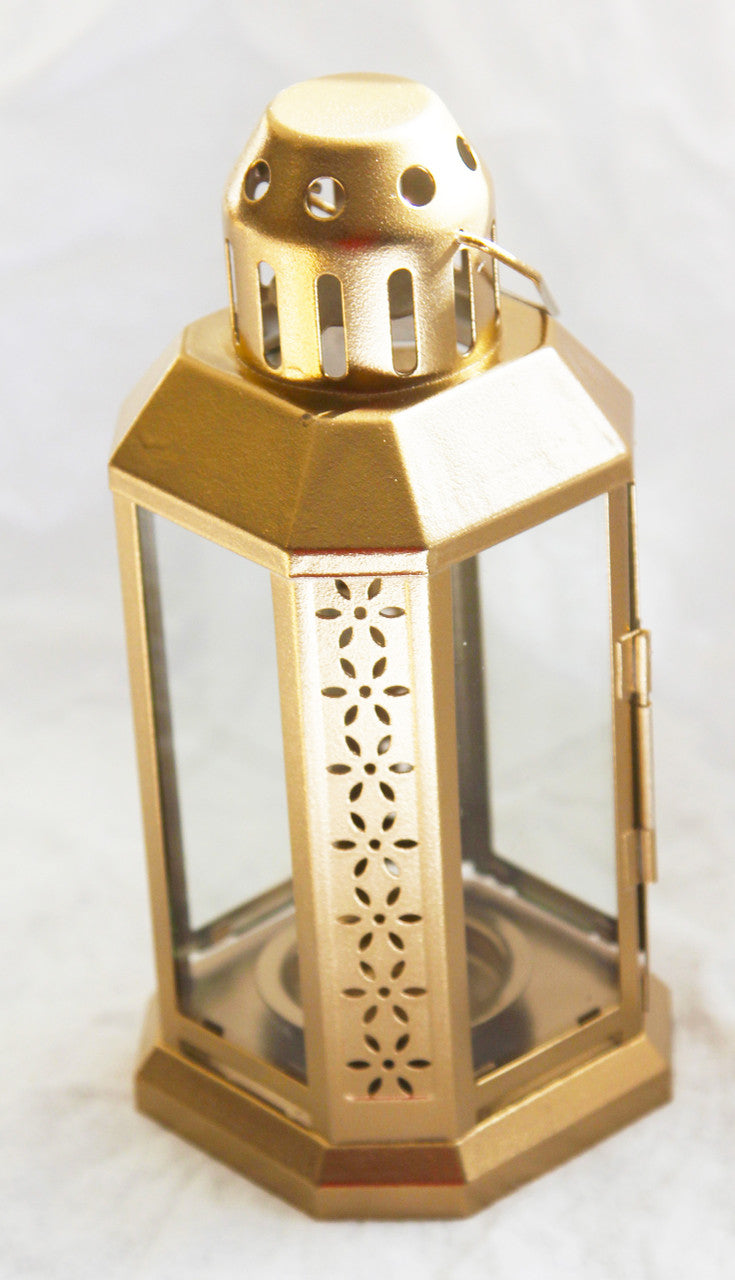 10 Pack of Gold Metal Miners Lantern  21cm Tealight Candle