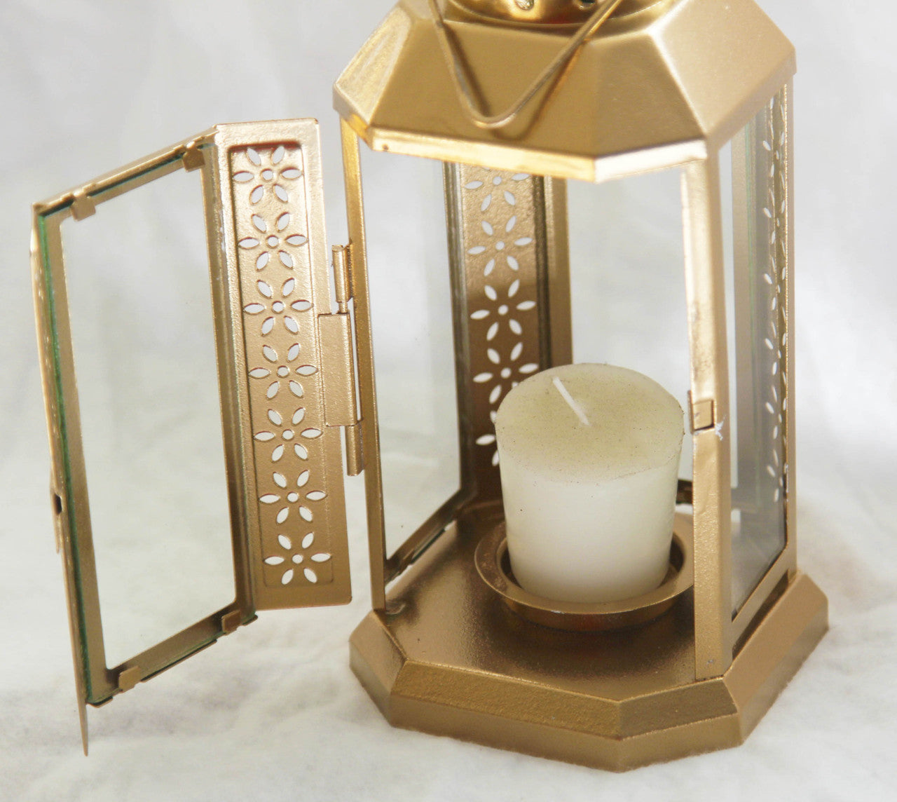 5 Pack of Gold Metal Miners Lantern  21cm Tealight Candle