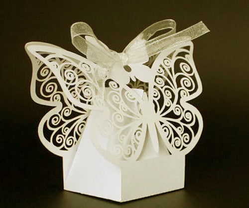 Ivory Cream Butterfly Bomboniere Favour Box - 10 Pack