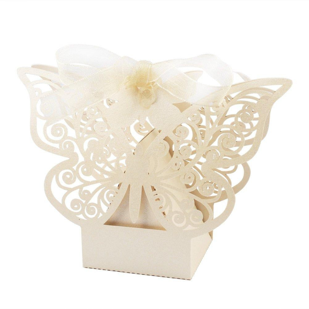 50 Piece Pack - Ivory Cream Butterfly Bomboniere Favour Box