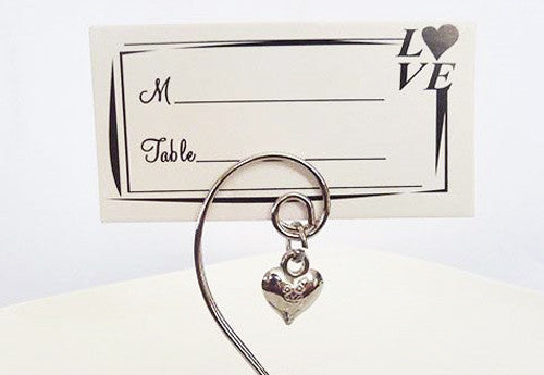 100 Pk Silver Wedding Heart Kissing Bell Name Card Holder Bomboniere Favour Gift