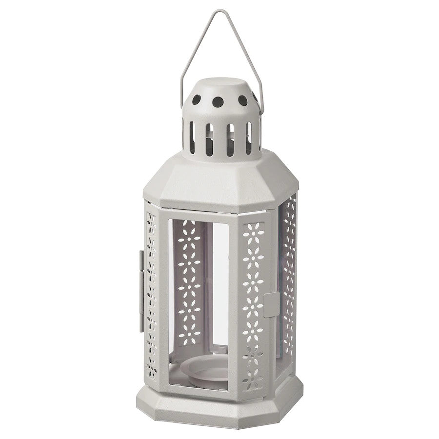 Grey Metal Miners Lantern  Decoration 21cm Tealight Candle