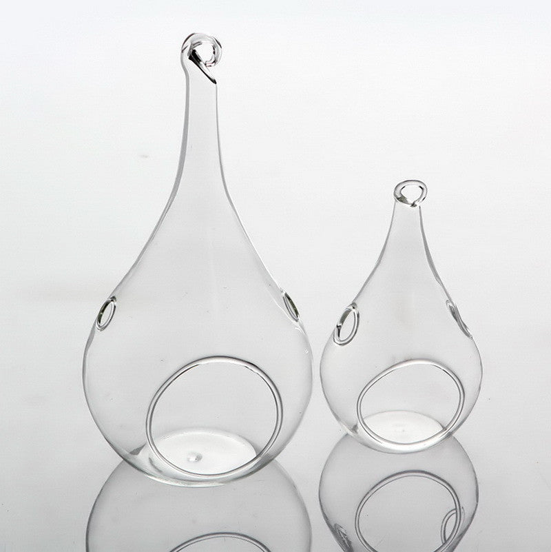 4 x Hanging Clear Glass Tealight Candle Holder Tear Drop Pear Hour Glass Shape - 20cm