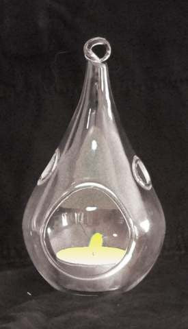 4 x Hanging Clear Glass Tealight Candle Holder Tear Drop Pear Hour Glass Shape - 20cm