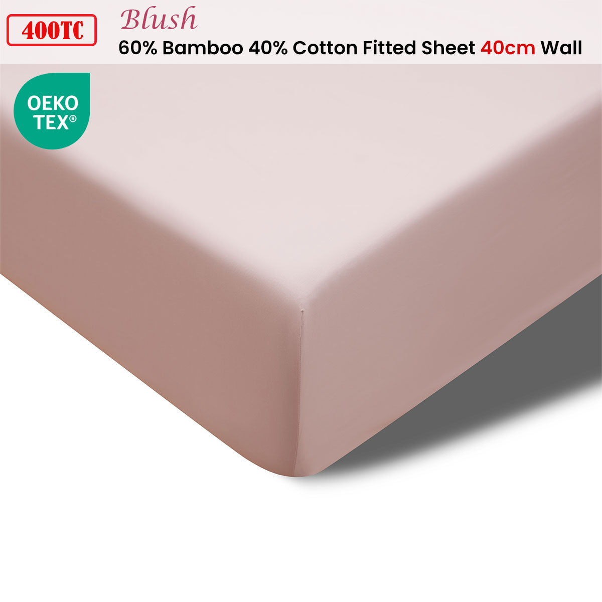 Accessorize 400TC Blush Bamboo Cotton Fitted Sheet 40cm Wall Double