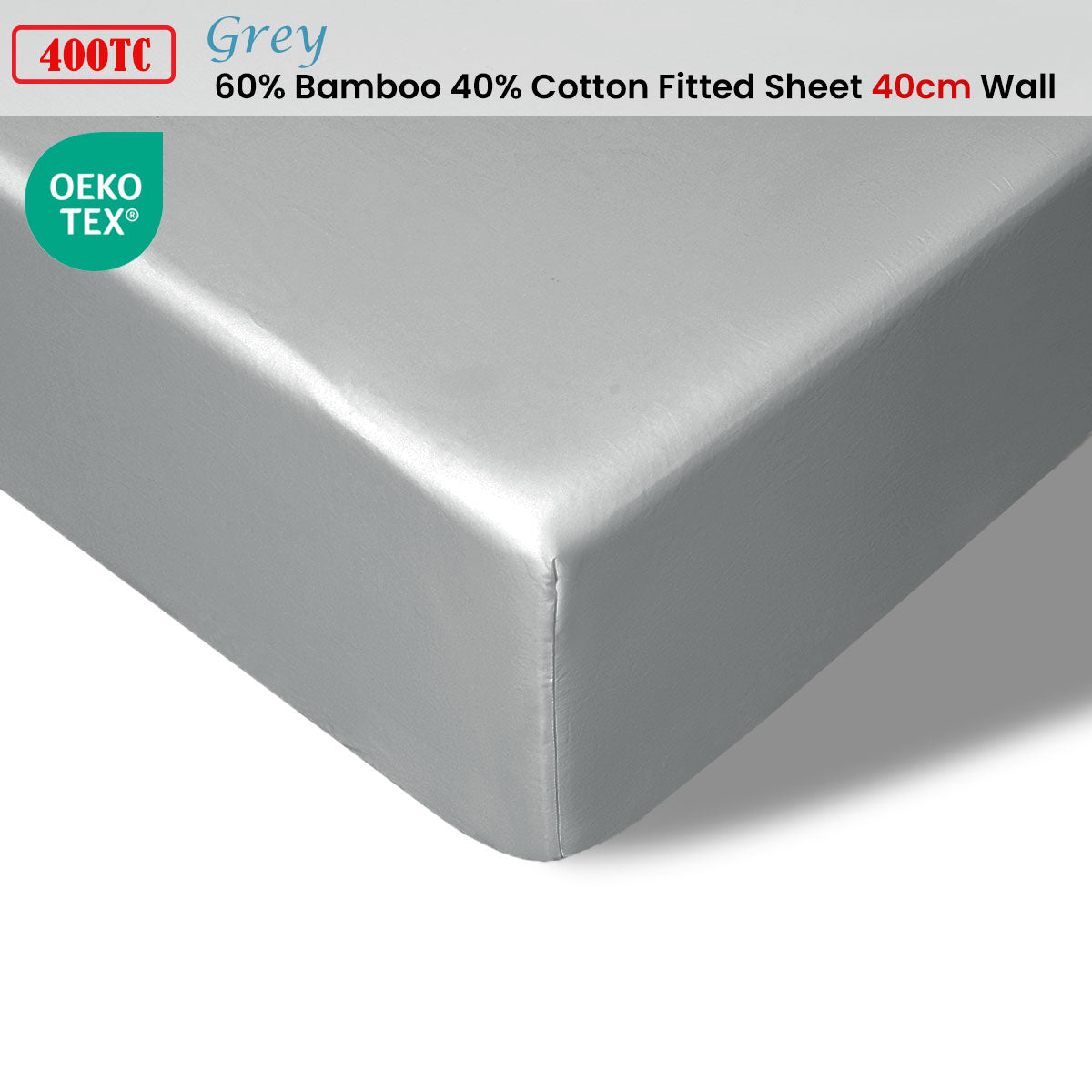 Accessorize 400TC Grey Bamboo Cotton Fitted Sheet 40cm Wall King