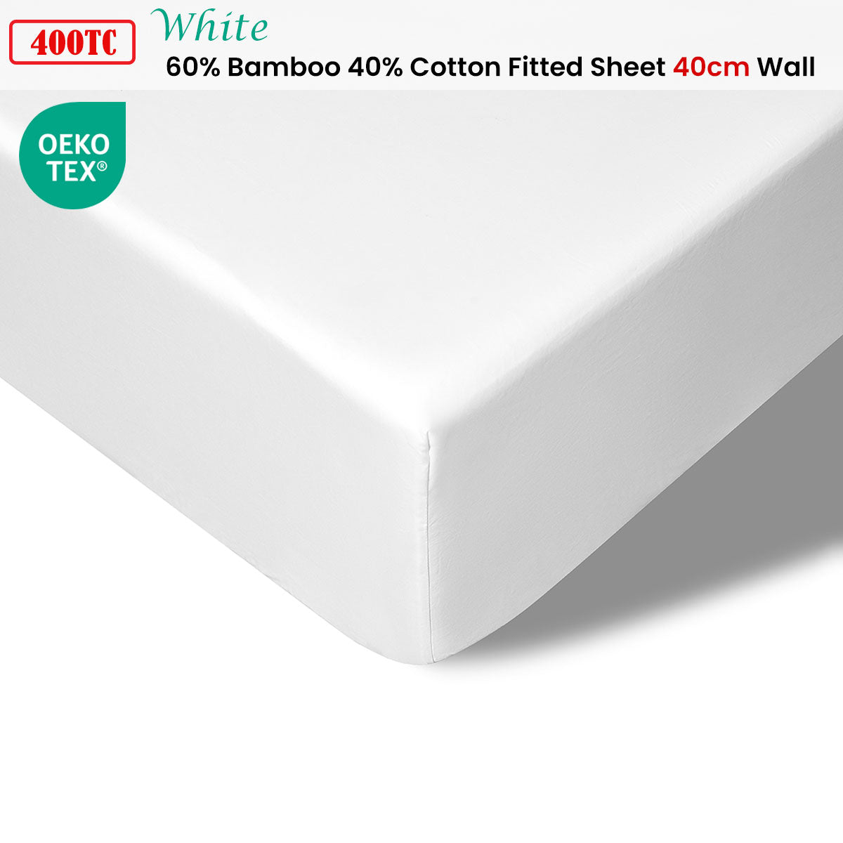 Accessorize 400TC White Bamboo Cotton Fitted Sheet 40cm Wall King Single