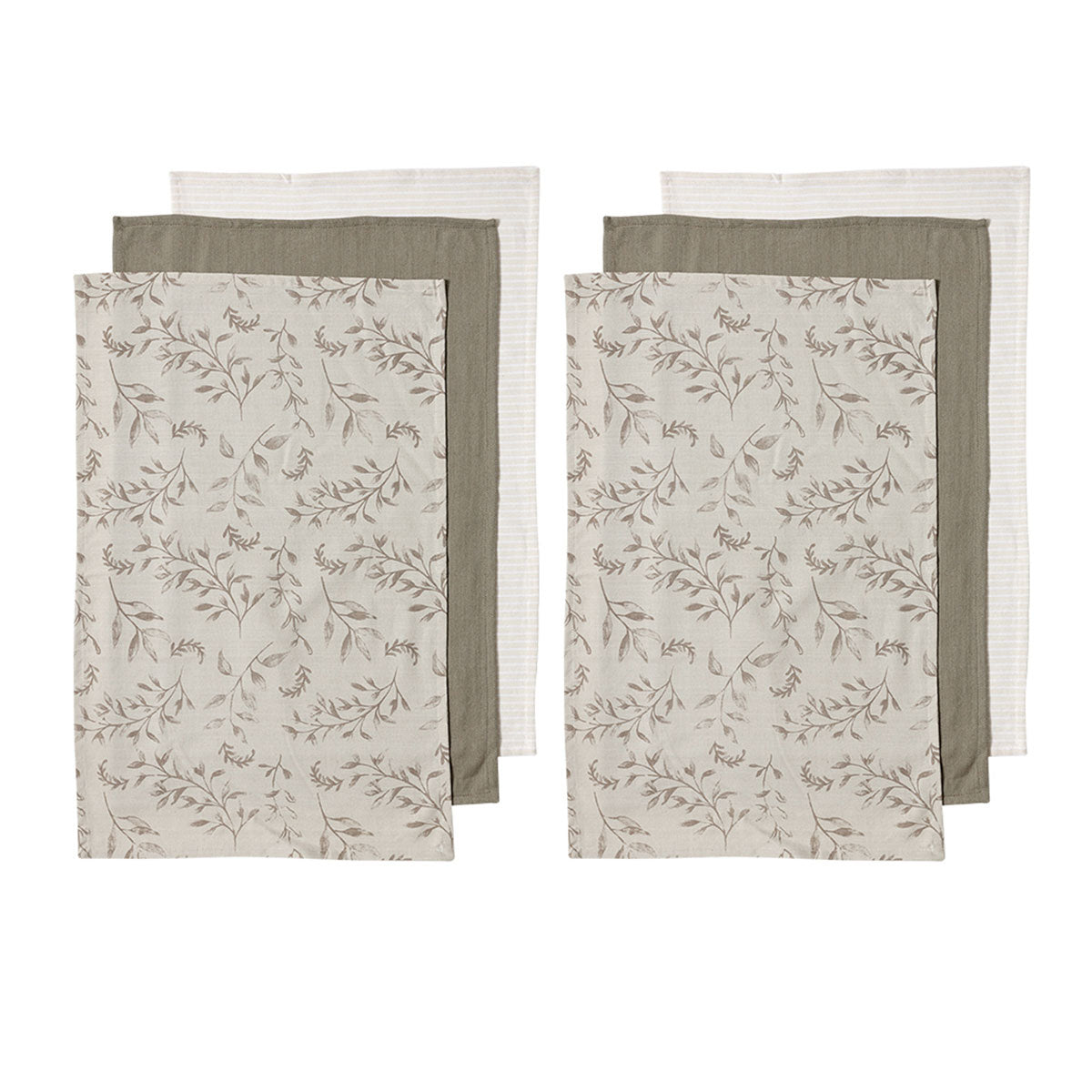 Ladelle Grown Ivy Set of 6 Cotton Kitchen Towels Taupe