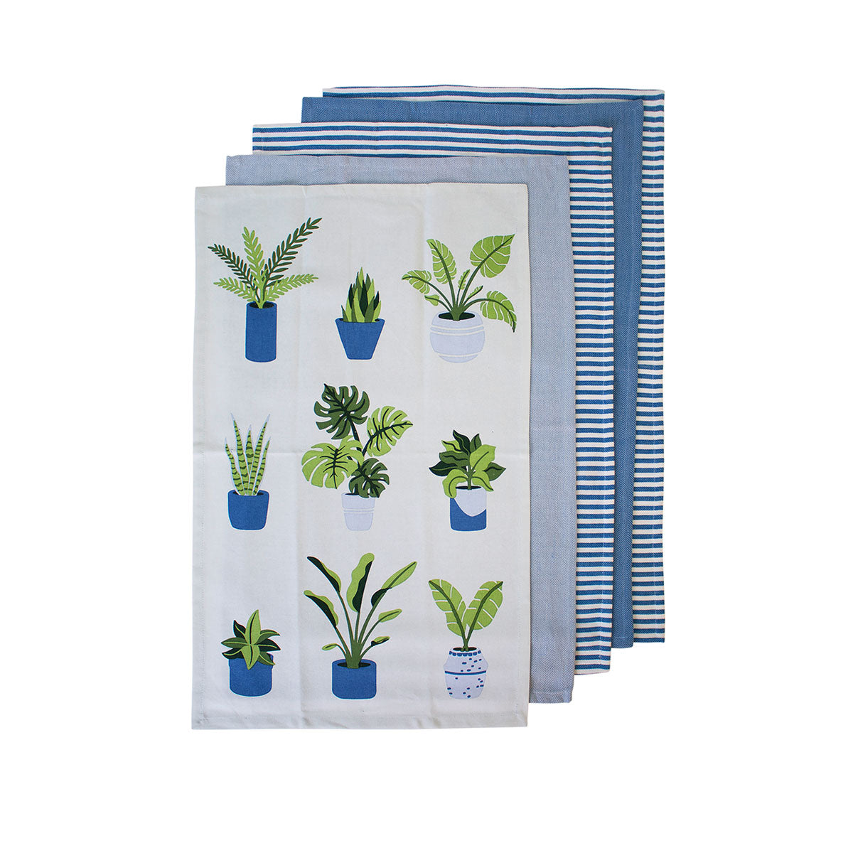 Ladelle Set of 5 Plant Life Cotton Kitchen Tea Towels 50 x 70 cm Blue