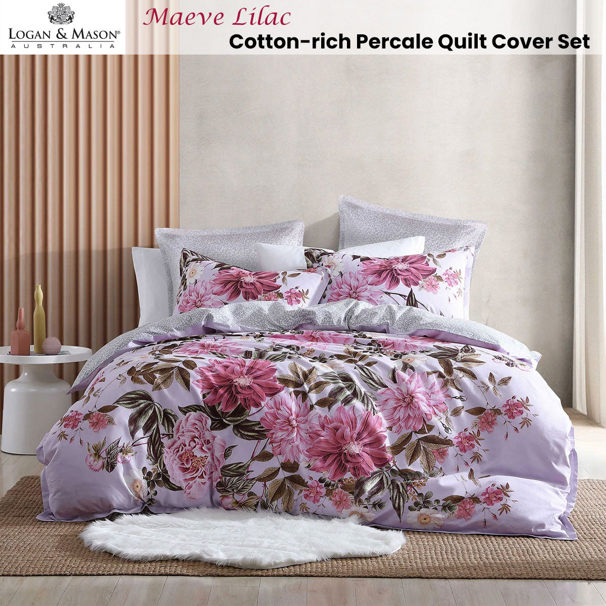 Logan and Mason Maeve Lilac Cotton-rich Percale Print Quilt Cover Set Queen