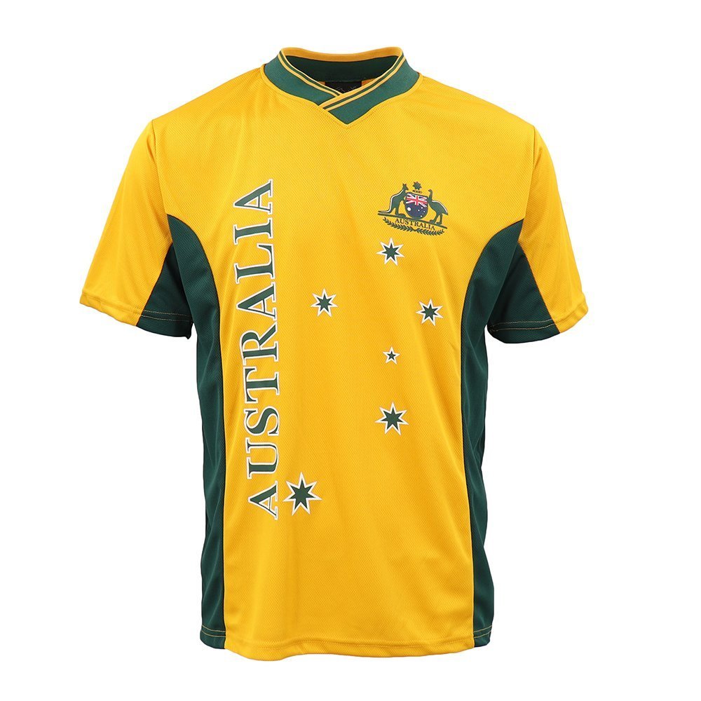 Adults Kids Men's Sports Soccer Rugby Jersy T Shirt Australia Day Polo Souvenir, Gold, XS