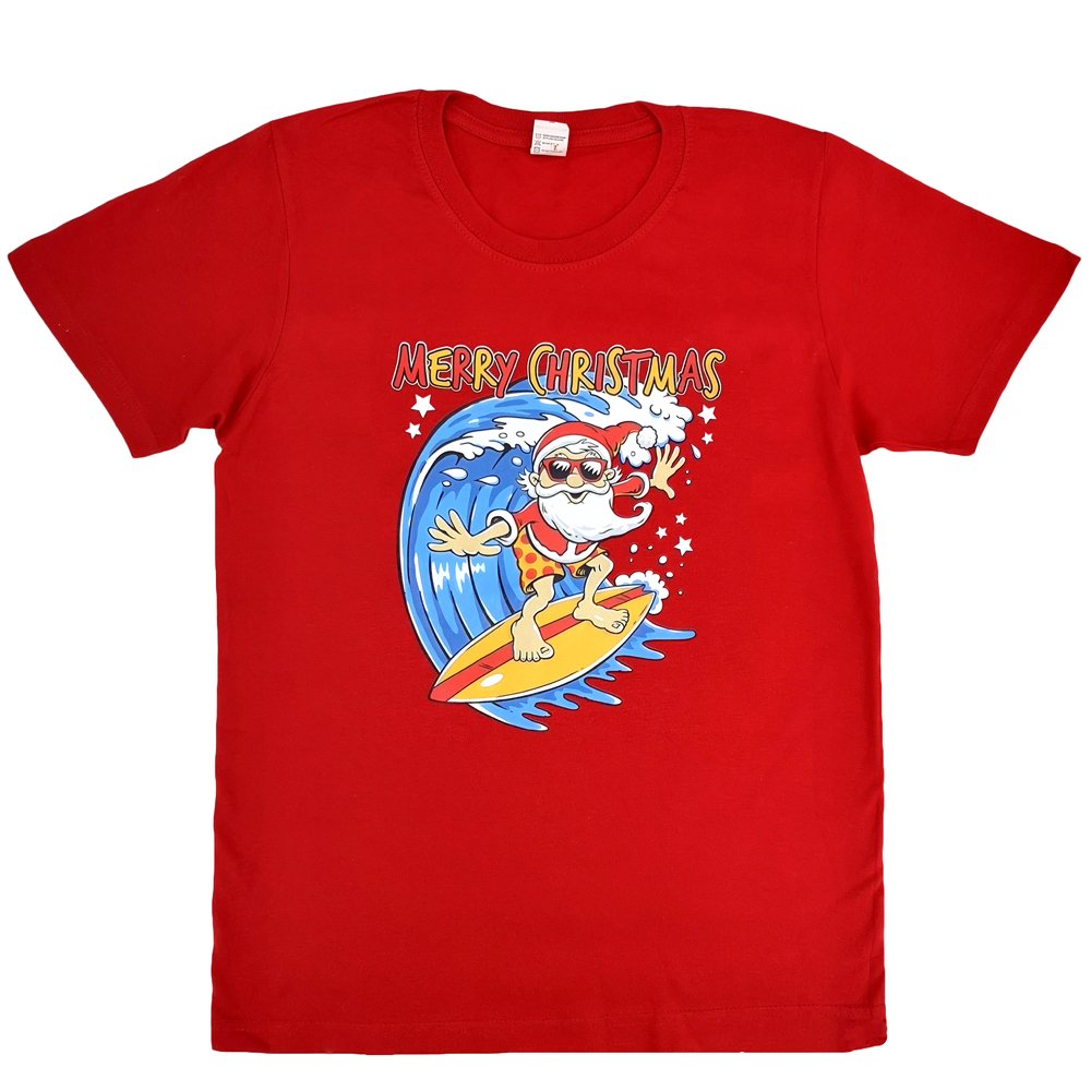 Funny Adult Xmas Christmas T Shirt 100% Cotton Santa Surf (Red), 3XL