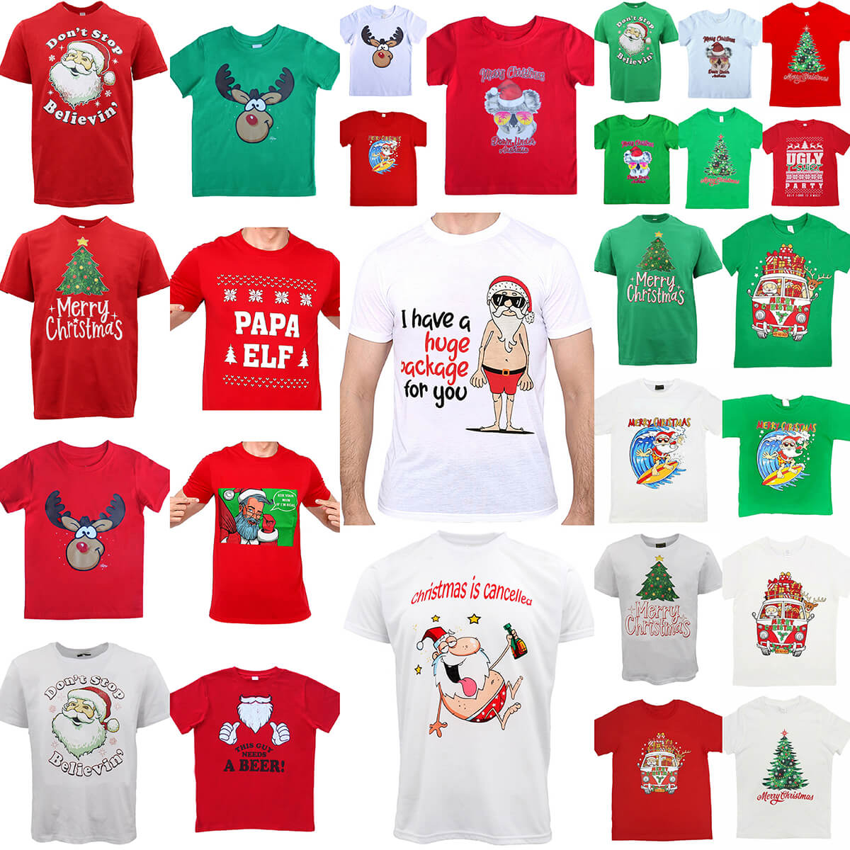 Funny Adult Xmas Christmas T Shirt 100% Cotton Santa Surf (Green), XS