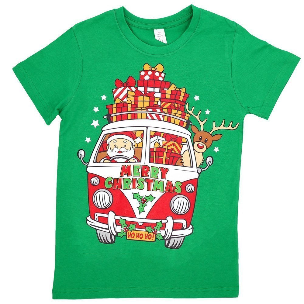 Funny Adult Xmas Christmas T Shirt 100% Cotton Santa Drive Kombi (Green), S