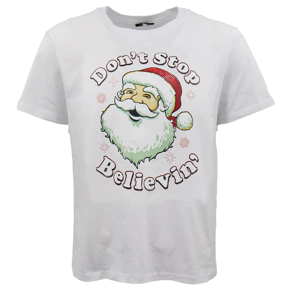 Funny Adult Xmas Christmas T Shirt 100% Cotton Don't Stop Believin' (White), XS