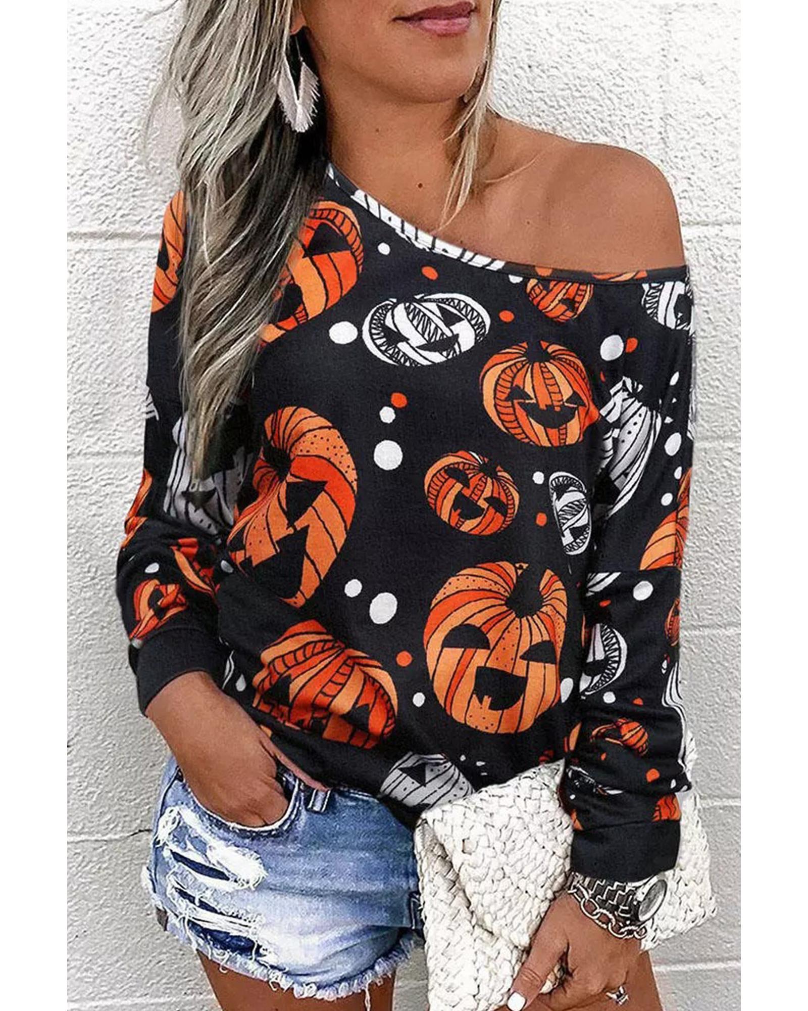 Azura Exchange Pumpkin Face Crew Neck Top - L