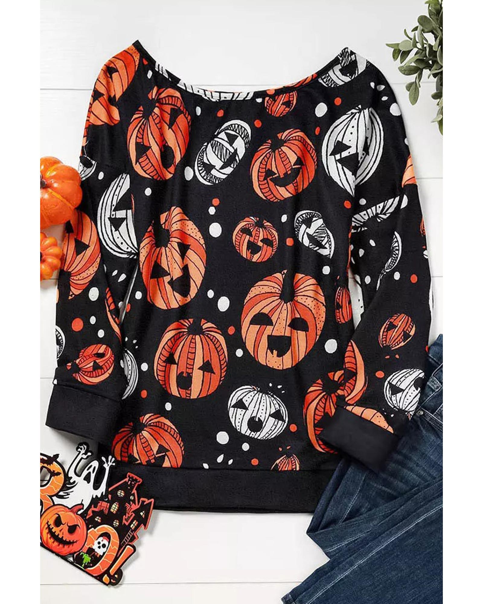 Azura Exchange Pumpkin Face Crew Neck Top - L