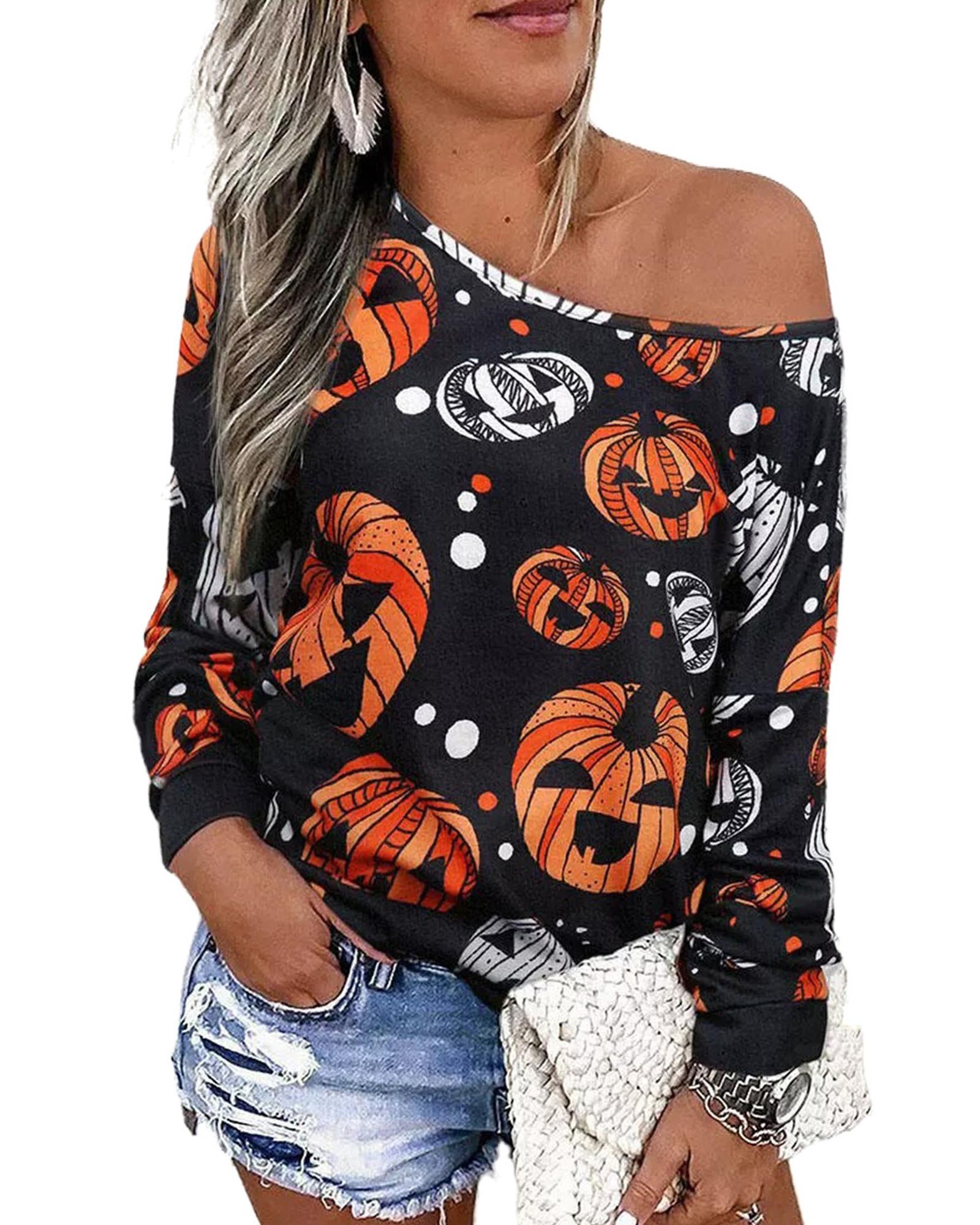 Azura Exchange Pumpkin Face Crew Neck Top - L