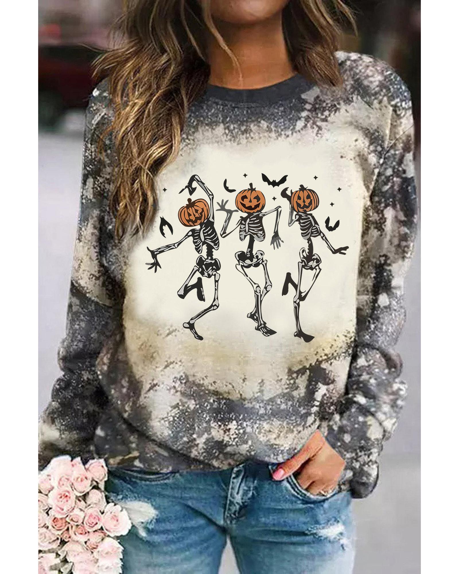 Azura Exchange Dancing Skeleton Tie Dye Long Sleeve Top - L