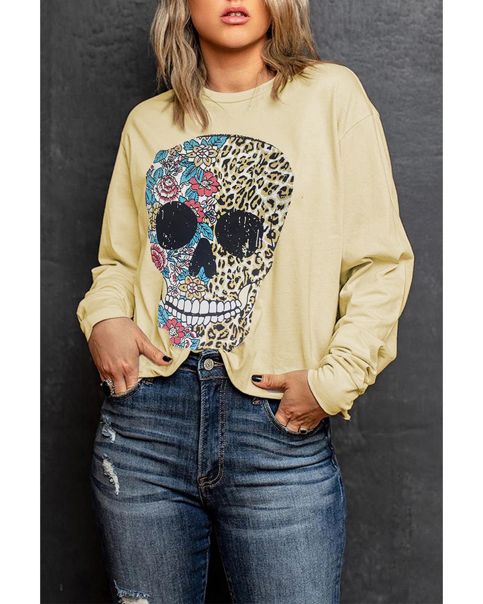 Azura Exchange Antique Leopard Flower Skull Graphic Top - S