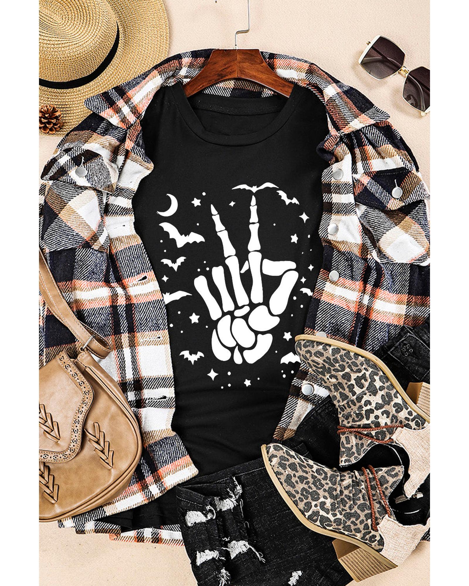 Azura Exchange Halloween Bat & Skeleton Hand Graphic Tee - M