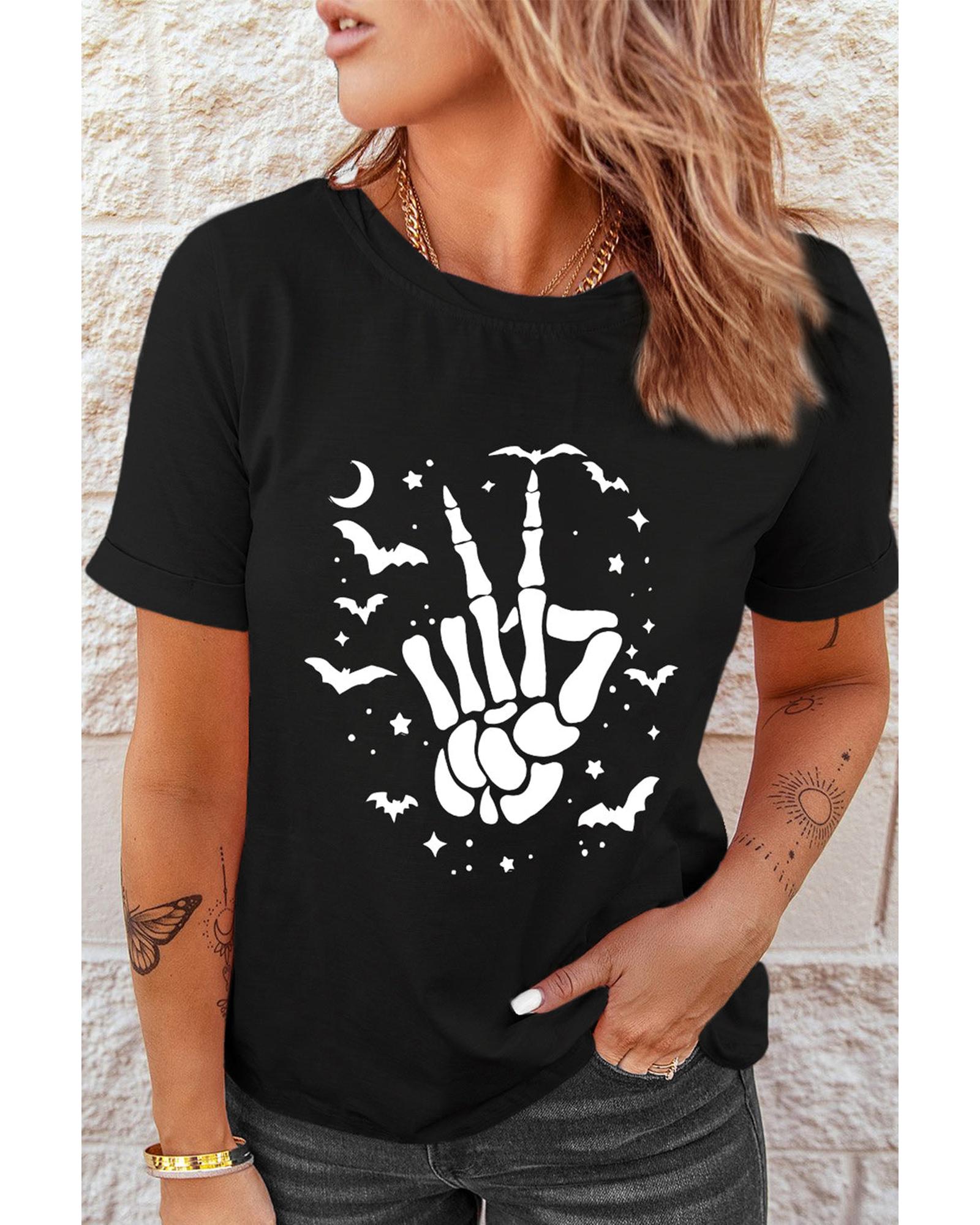 Azura Exchange Halloween Bat & Skeleton Hand Graphic Tee - M