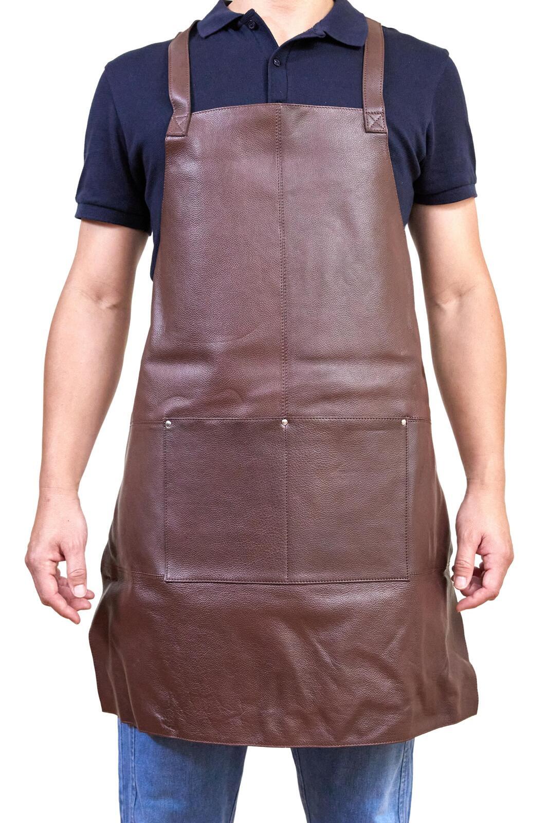 Pierre Cardin Professional Leather Apron Butcher Woodwork Hairdressing Barber Chef - Brown