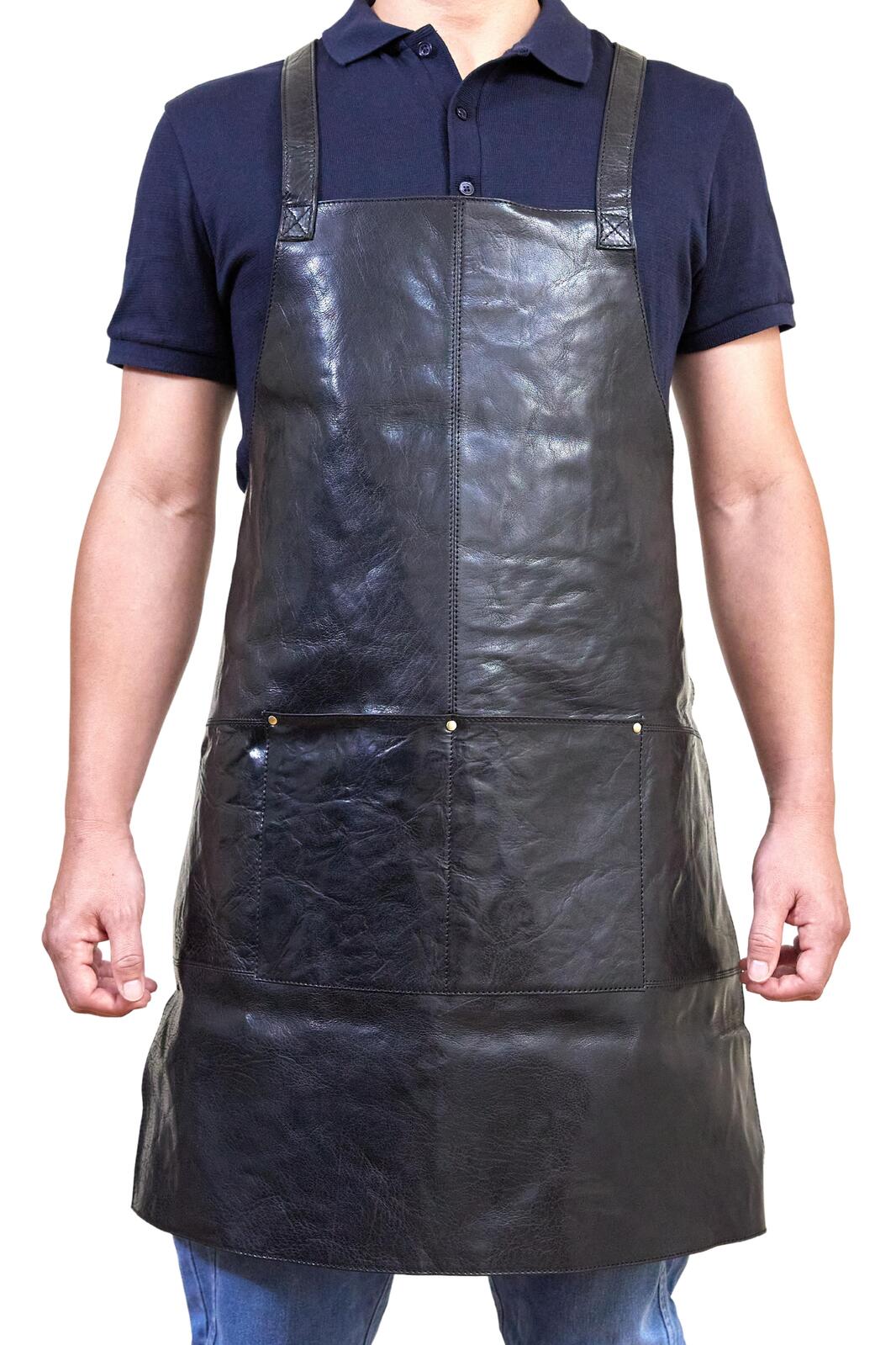 Pierre Cardin Professional Leather Apron Butcher Woodwork Hairdressing Barber Chef - Black